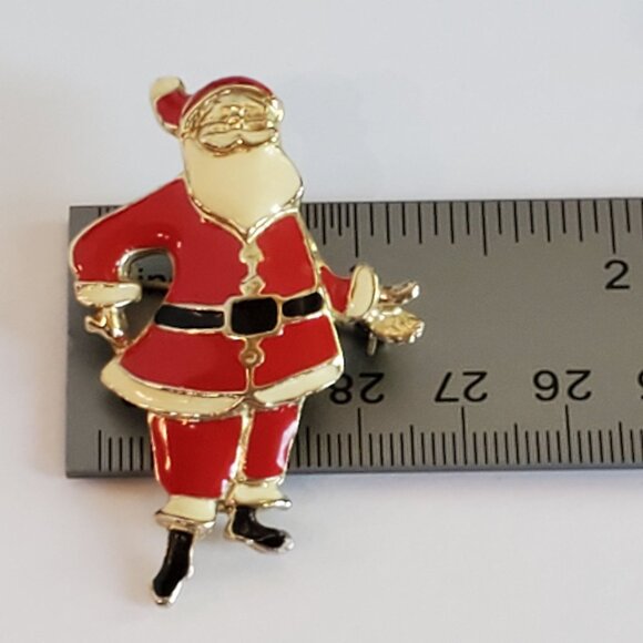 Vintage Santa Claus Christmas Enamel Brooch Pin with Gold Tone RARE - Picture 8 of 8